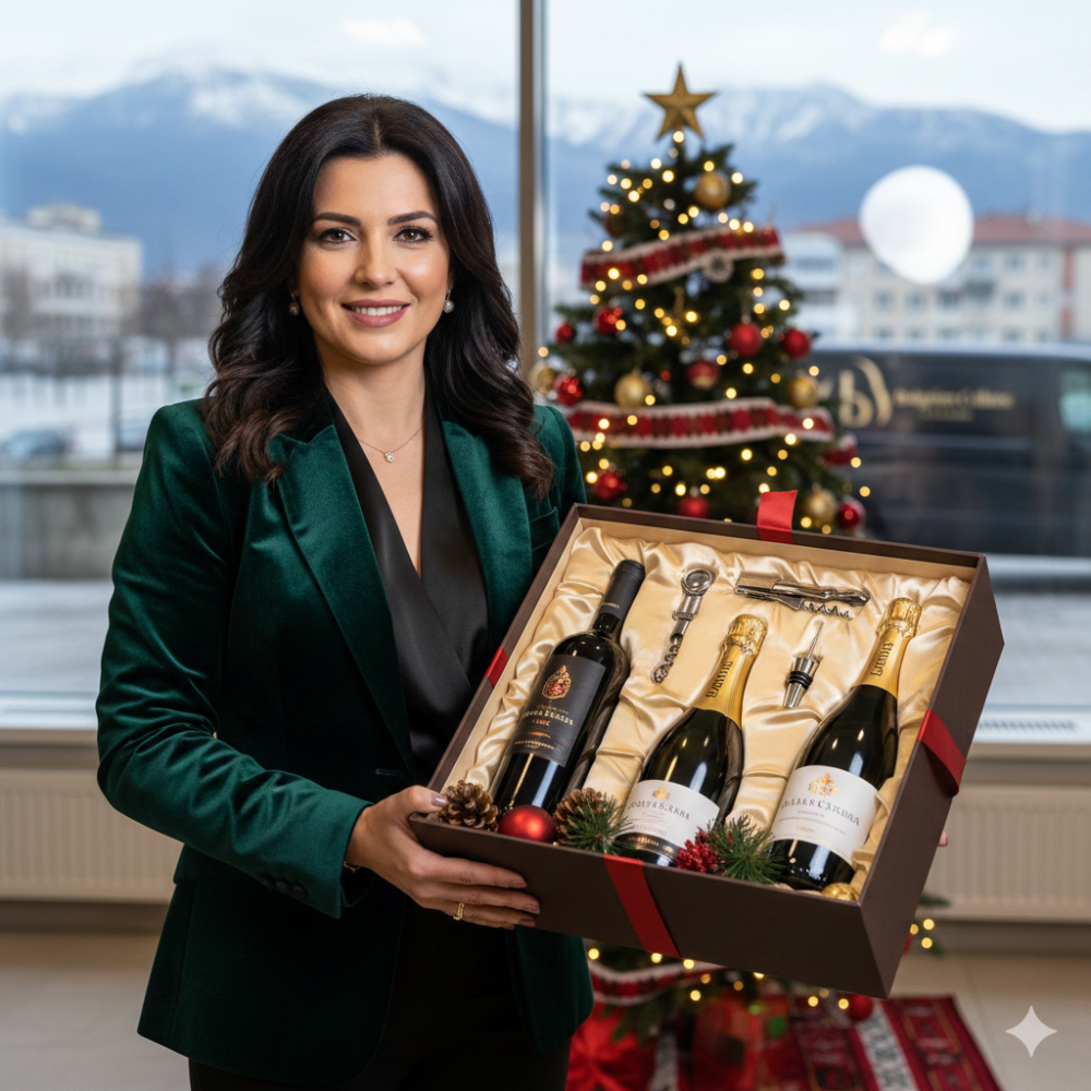 Christmas corporate wine gifts delivery Bulgaria featuring premium wine selections in elegant presentation