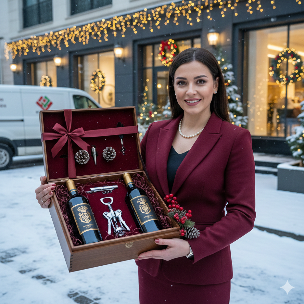 Christmas corporate wine gifts delivery Bulgaria featuring premium wine selections in elegant presentation