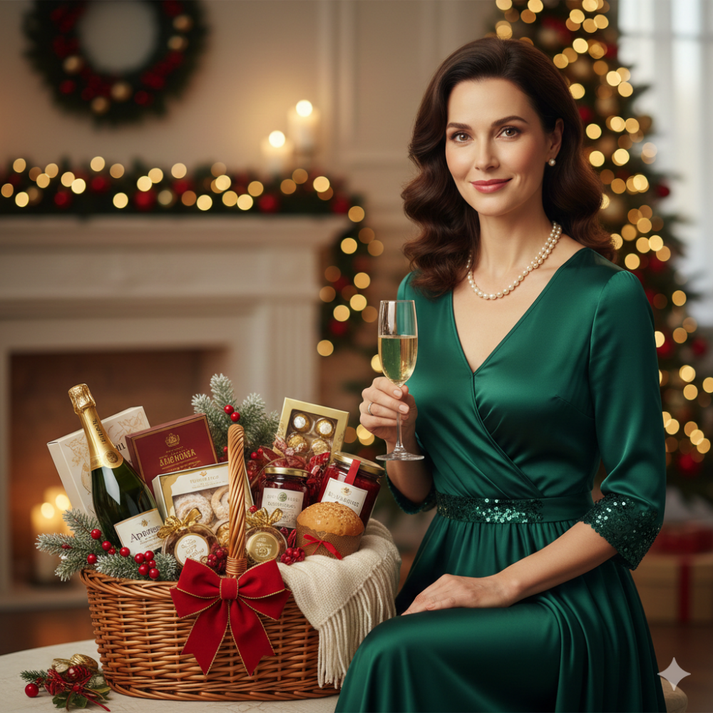 Christmas gift hamper ideas showing diverse baskets filled with gourmet foods, wines, and festive treats